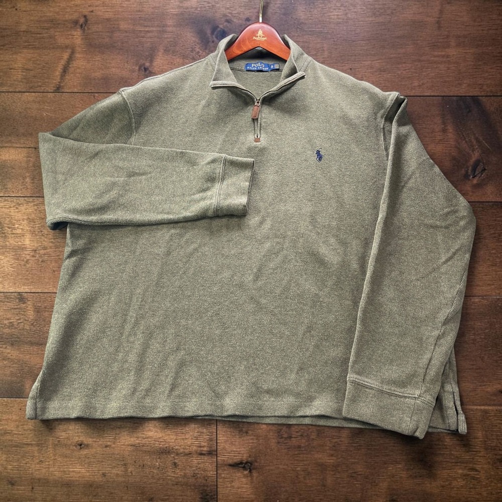 Polo Ralph Lauren Mens XL Olive Green Heather Cotton Quarter Zip Pullover